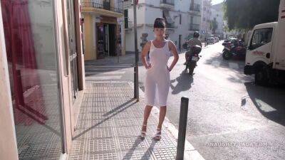 Russian mom in white see thru dress - naked on public in Spain - sunporno.com - Russia - Spain