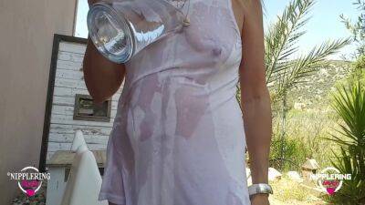 Nippleringlover Horny Milf Nude Outdoors Playing With Hose In Wide Open Pierced Pussy Big Nipples See Through Wet Shirt - upornia.com - Germany